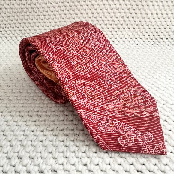 Robert Graham Red Orange Silk Large Print Paisley Print Ornate Jacquard Tie - Picture 1 of 6